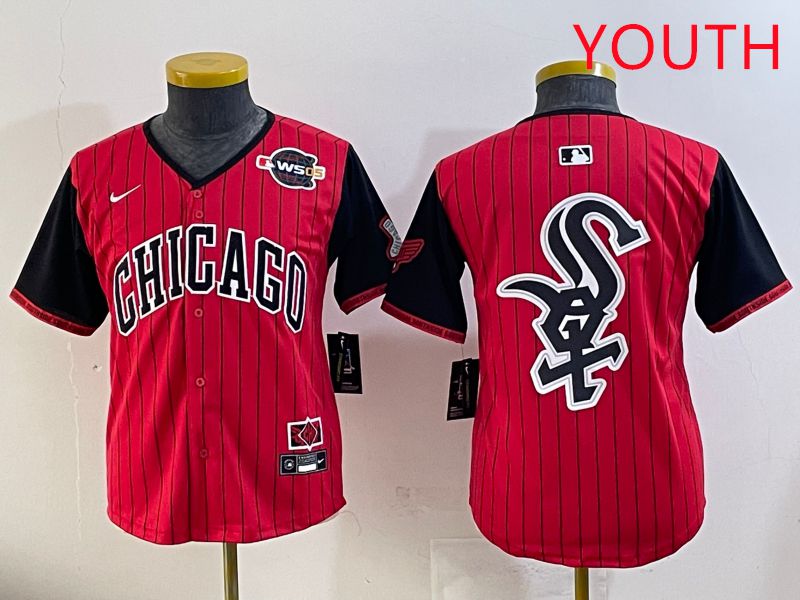 Youth Chicago White Sox Blank Red Stripe Joint Name Nike 2025 MLB Jersey style 24->youth mlb jersey->Youth Jersey